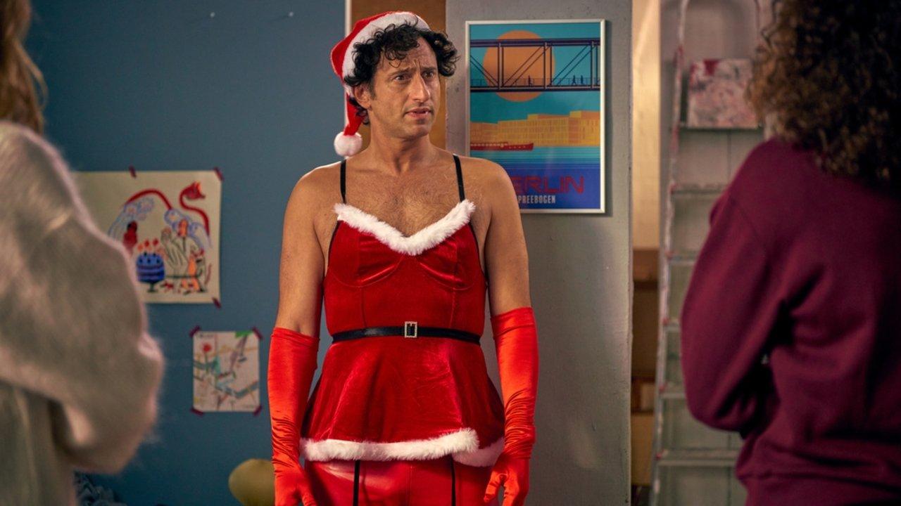 Zwei Weihnachtsmänner sind einer zu viel backdrop