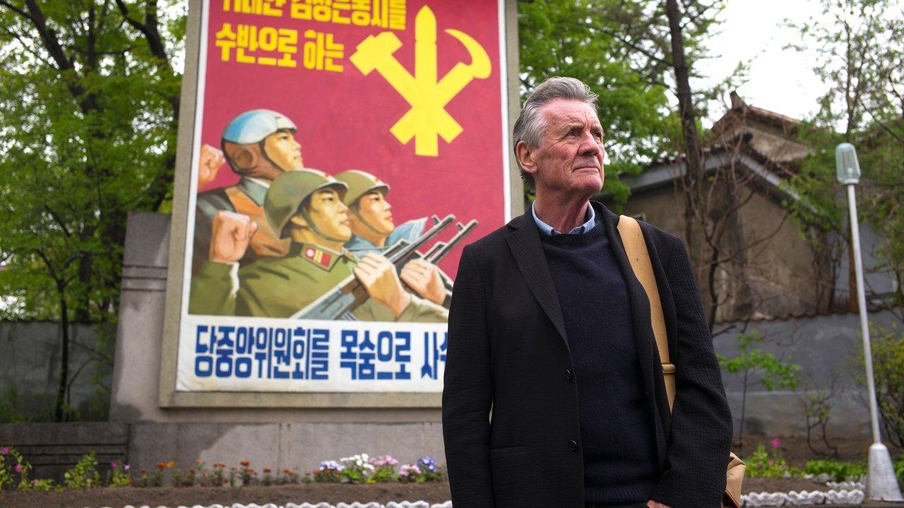 Michael Palin in North Korea backdrop